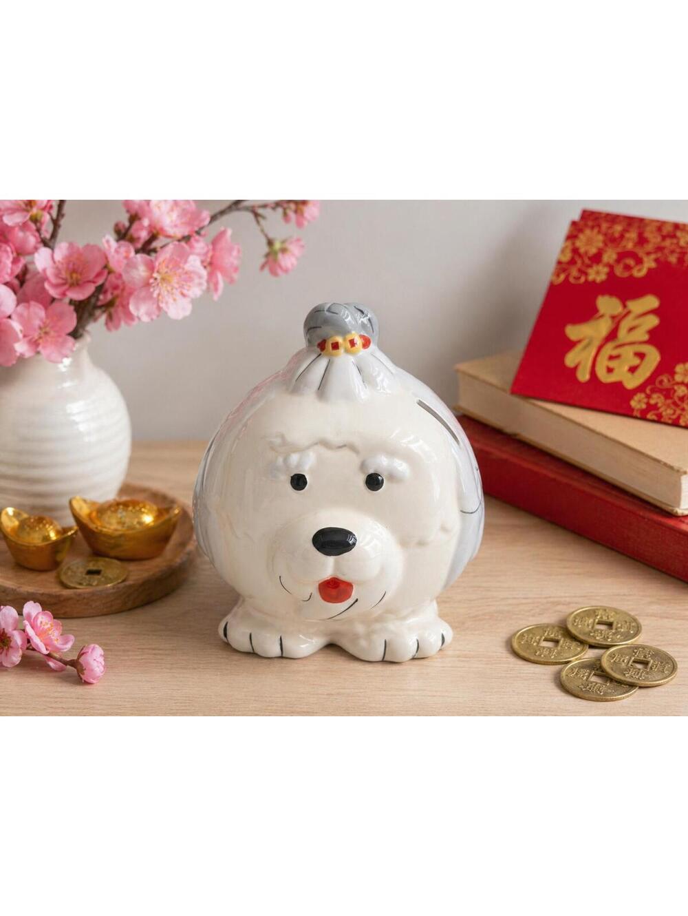 Wells Fargo 2018 Chinese New Year Dog Shih Tzu Ceramic Coin Bank Collectible